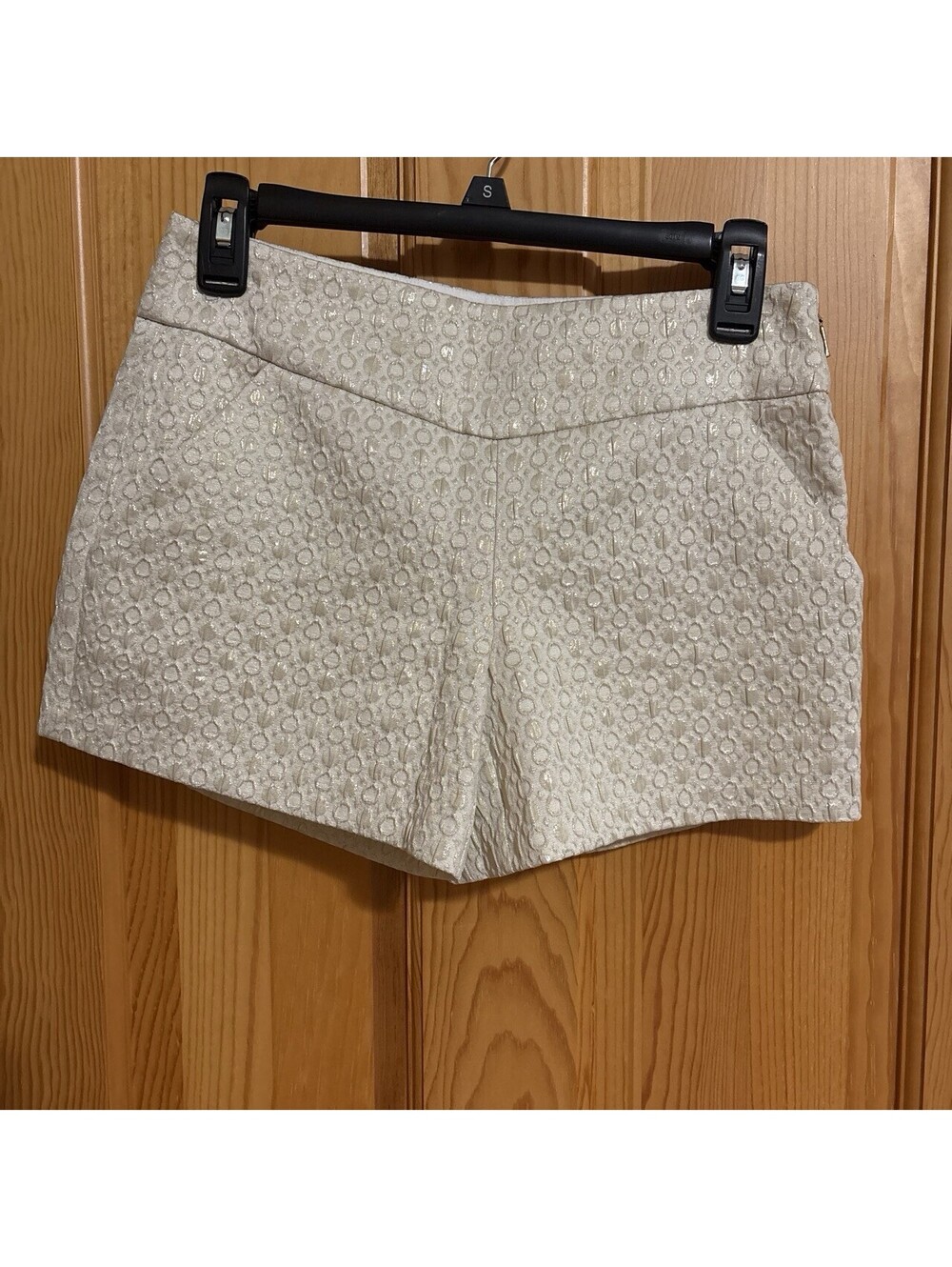 Lilly Pulitzer Cream/Gold Jacquard Chino Shorts Geometric Zip Closure Size 00